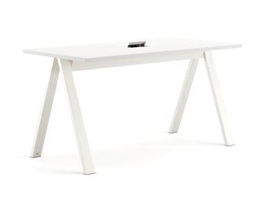 CROSS - Wooden High meeting table with electrical outlets by Arper