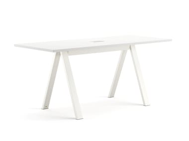 CROSS - Wooden High meeting table with cable management by Arper