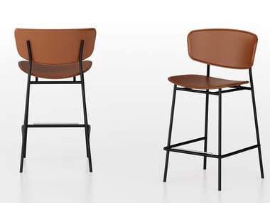 FIFTIES - Tanned leather stool with footrest by Calligaris