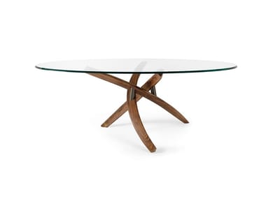 FILI D'ERBA - Oval wood and glass dining table by Reflex