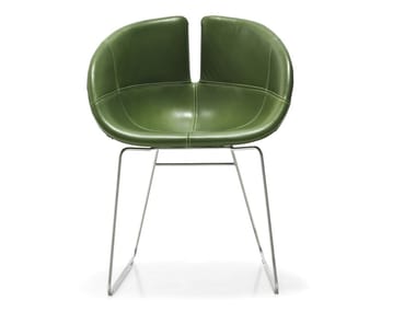 FJORD - Sled base upholstered leather chair by Moroso