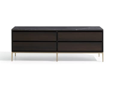 HORIZONTAL CABINET ?DITION - Oak chest of drawers with marble top by DE PADOVA