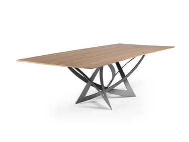 INFINITO - Rectangular stainless steel and wood dining table by Reflex