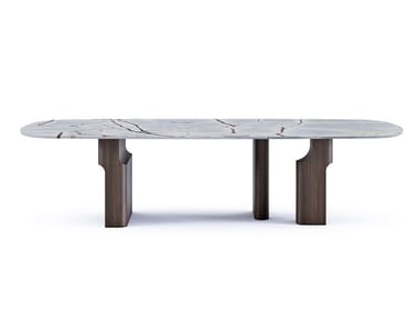 KENYA - Rectangular marble table with wooden base by Paolo Castelli