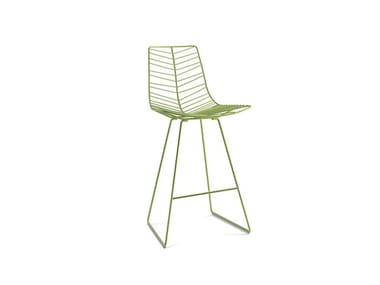 LEAF - Sled base steel stool with back with footrest by Arper