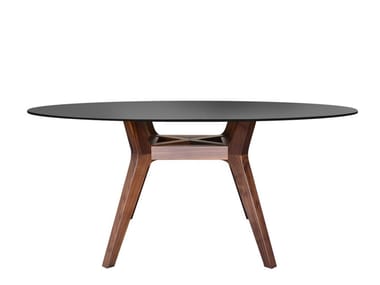 LIBRA - Round wood and glass dining table by Tonon