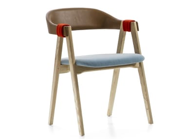 MATHILDA - Stackable wooden chair with armrests by Moroso