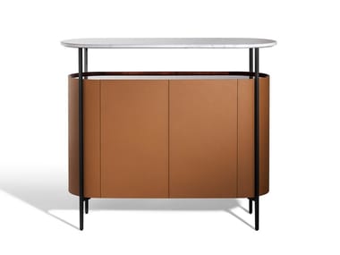 MI - Tanned leather highboard with doors and marble top by Poltrona Frau