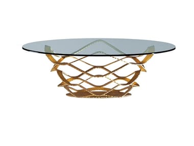 NEOLITICO - Round glass and iron coffee table by Reflex