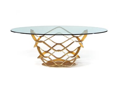 NEOLITICO - Round glass and iron dining table by Reflex