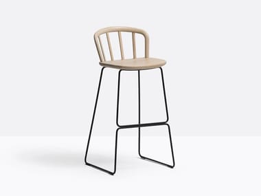 NYM 2859 - High sled base ash stool with footrest by Pedrali