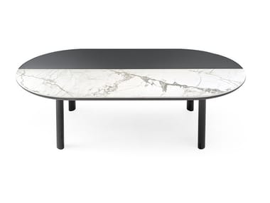 BAM - Oval wood veneer and ceramic coffee table by Calligaris