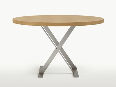 MAX - Round steel and wood table by Maxalto