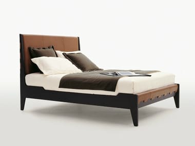 TALAMO - Leather double bed with upholstered headboard by Maxalto