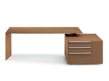 C.E.O. CUBE DESK - Rectangular leather executive desk with shelves by Poltrona Frau