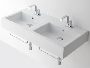 RELIGIO - Double rectangular ceramic washbasin by Antonio Lupi Design