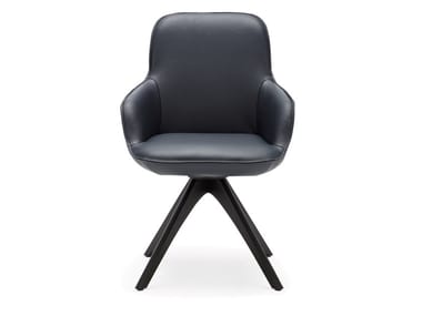 ROLF BENZ 671 SMO - Upholstered trestle-based leather chair with armrests by Rolf Benz