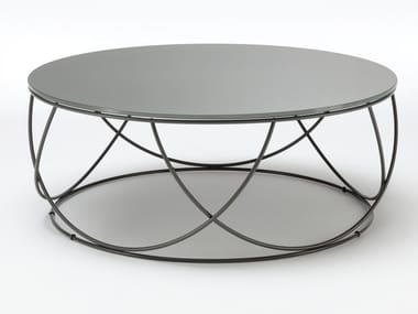 ROLF BENZ 8770 - Low round glass and steel coffee table by Rolf Benz