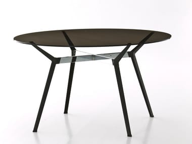 PYLON - Round crystal and steel table by Moroso