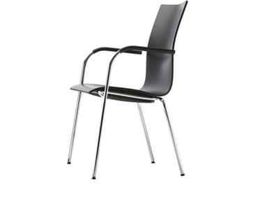 S 168 F - Stackable plywood chair with armrests by Thonet