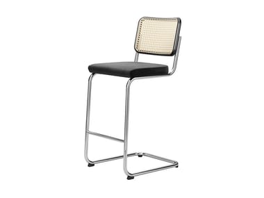 S 32 SPVH - Cantilever upholstered stool with canework backrest by Thonet