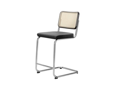 S 32 SPVHT - Cantilever upholstered stool with canework backrest by Thonet