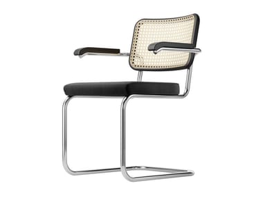 S 64 SPV - Cantilever chair with armrests with canework backrest by Thonet