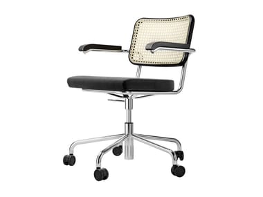 S 64 SPVDR - Swivel chair with castors and with canework backrest by Thonet