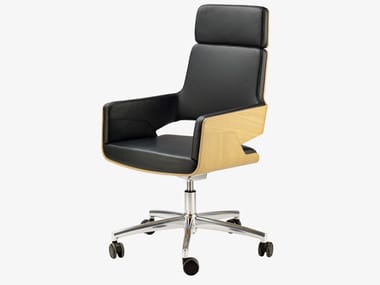 S 845 DRWE / PVDRWE - Leather office chair with castors with armrests with 5-Spoke base by Thonet