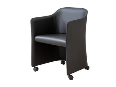 SAN SIRO - Upholstered leather easy chair with castors by Cappellini