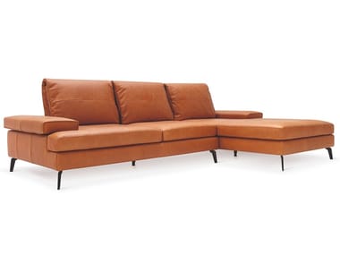 LANDA - Leather sofa with chaise longue by Calligaris