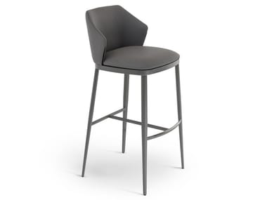 MIDA TOO - High leather stool with footrest by Bonaldo