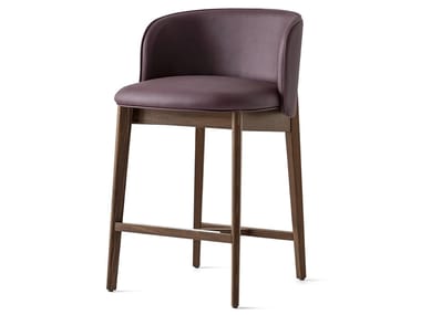 ABREY - High leather stool with back by Calligaris