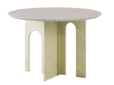 ARCHE - Round table in metal and ancient stone by Paolo Castelli