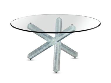 TRANSEO CRAQUELÈ - Round glass dining table by Reflex