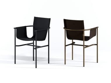 U Chair - Tanned leather chair with armrests by Paolo Castelli