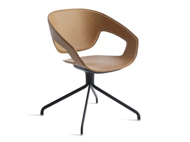 VAD GIREVOLE CUOIETTO - Swivel trestle-based tanned leather chair by Casamania & Horm