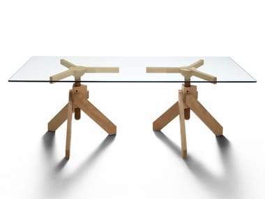 VIDUN - Rectangular wood and glass table by DE PADOVA