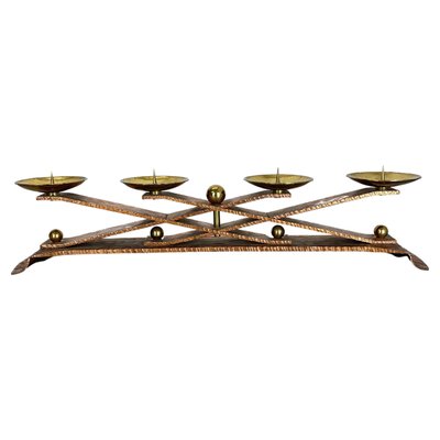 Hagenauer Brutalist Copper and Brass Candleholder, Austria, 1950s-QZ-1373982