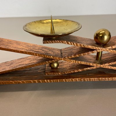 Hagenauer Brutalist Copper and Brass Candleholder, Austria, 1950s-QZ-1373982