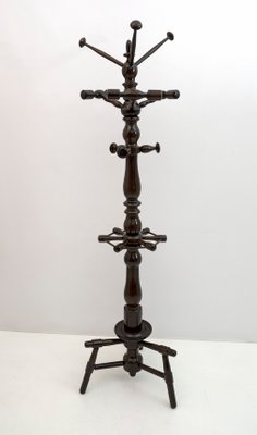 Half-Century Italian Walnut Ground Coat Rack with Umbrella Stand, 1950s-FER-1126489