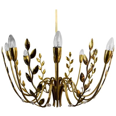 Hammered Leaves 8-Arm Chandelier Attributed to Lobmeyr, 1950s-SPD-912104