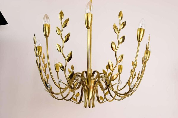 Hammered Leaves 8-Arm Chandelier Attributed to Lobmeyr, 1950s-SPD-912104