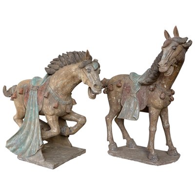 Han Dynasty Terracotta Horses, China, Set of 2-PSK-1002945