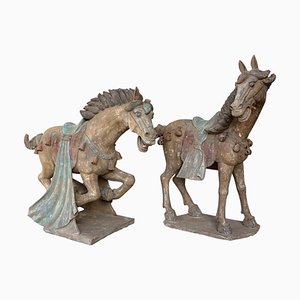 Han Dynasty Terracotta Horses, China, Set of 2-PSK-1002945