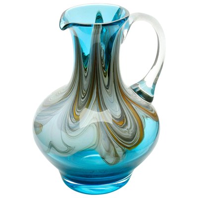 Hand Blown Art Glass Pitcher with Agate-Colored Swirls & Handle-MJY-1148990