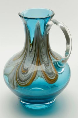 Hand Blown Art Glass Pitcher with Agate-Colored Swirls & Handle-MJY-1148990