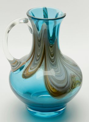 Hand Blown Art Glass Pitcher with Agate-Colored Swirls & Handle-MJY-1148990