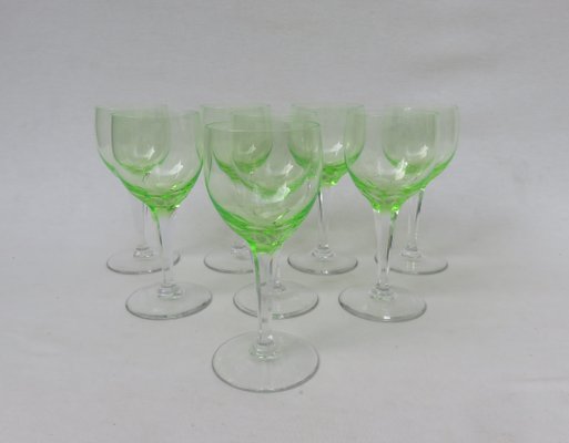 Hand Blown Art Nouveau Uranium Glass Wine Glasses, Set of 8-EY-828726