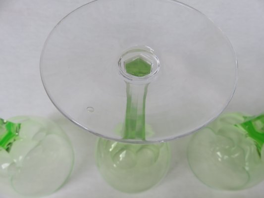 Hand Blown Art Nouveau Uranium Glass Wine Glasses, Set of 8-EY-828726